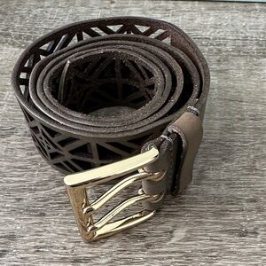Linea Pelle Laser-Cut Leather Belt with Gold Buckle